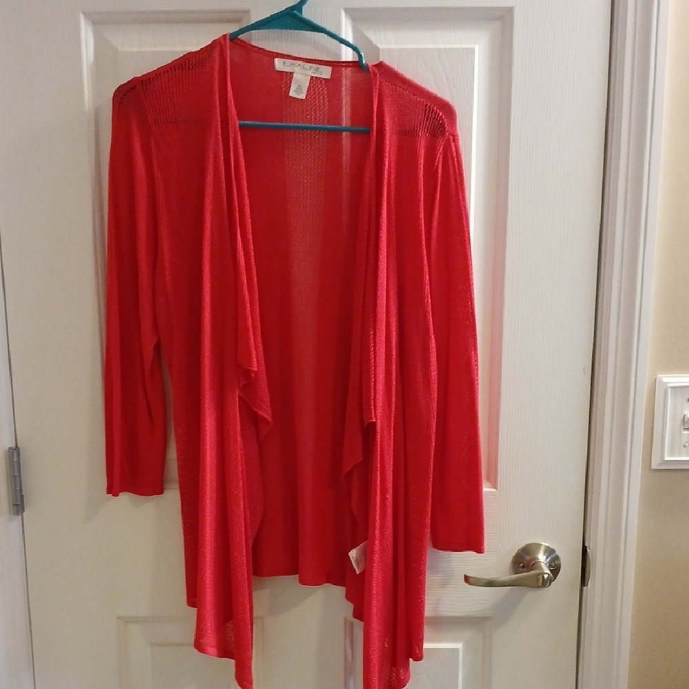 Lightweight Open-Front Coral-Red Draped Cardigan